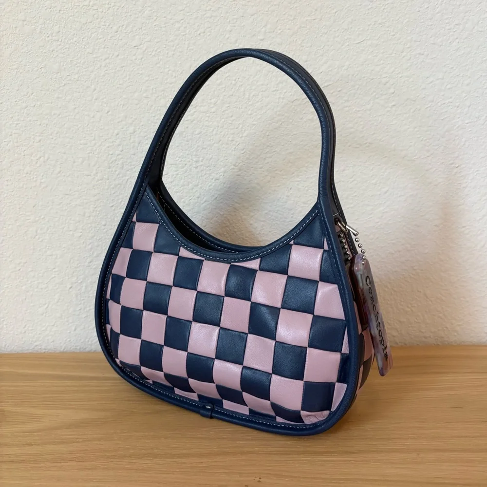 Coachtopia Ergo Handbag In Upcrafted Checkerboard Leather Deep Blue/Ice Purple - Picture 2 of 11